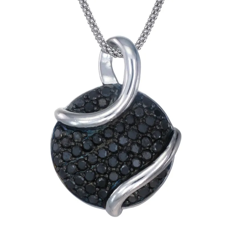 0.80 cttw Black Diamond Circle Pendant .925 Sterling Silver With 18 Inch Chain