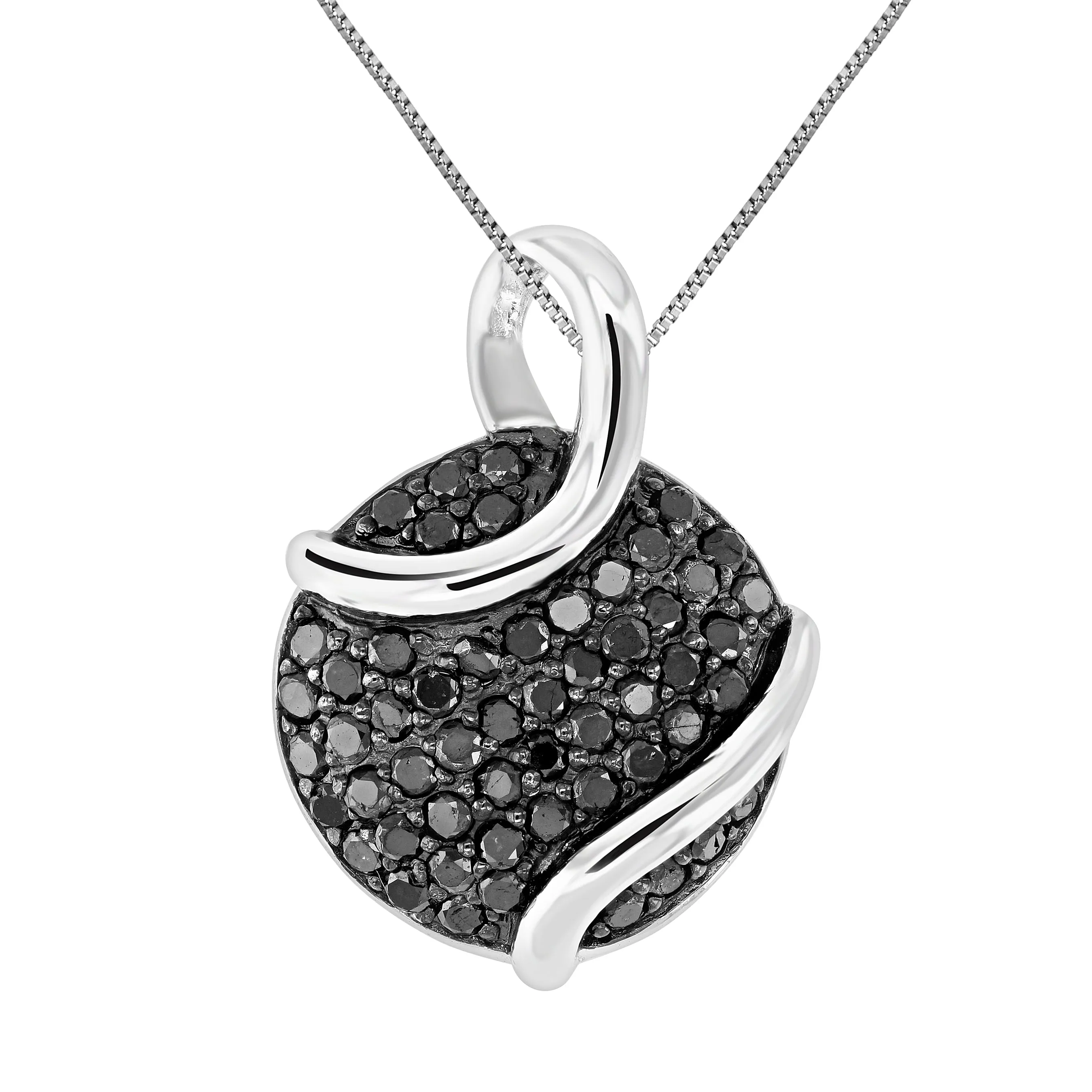 0.80 cttw Black Diamond Circle Pendant .925 Sterling Silver With 18 Inch Chain