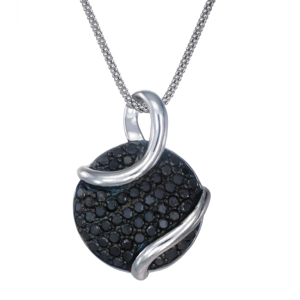 0.80 cttw Black Diamond Circle Pendant .925 Sterling Silver With 18 Inch Chain