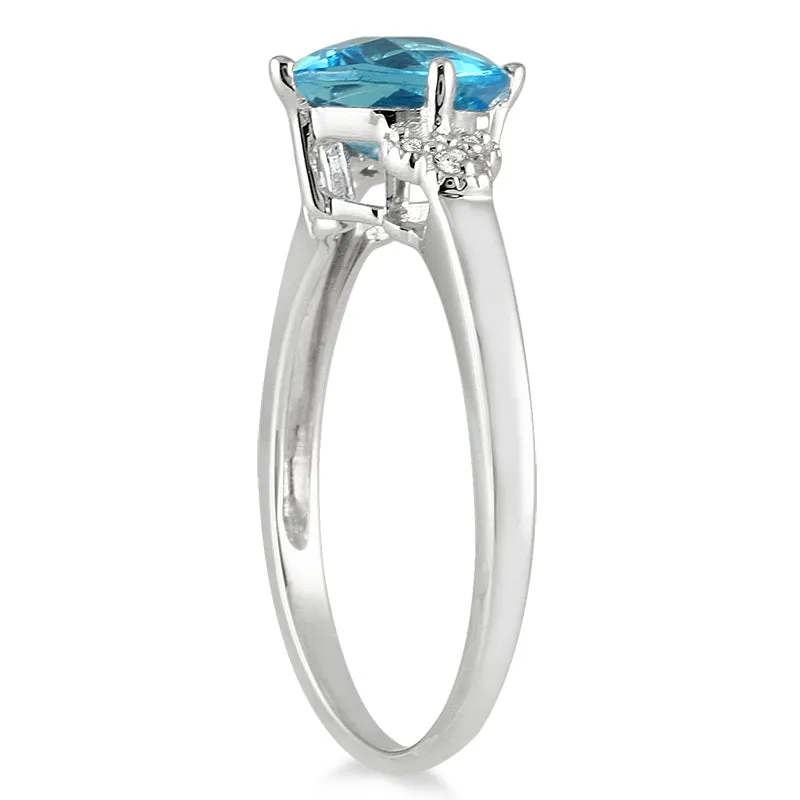 1 3/4 Carat Cushion Cut Topaz And Diamond Ring In 10K White Gold