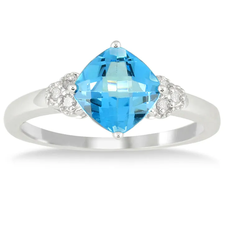 1 3/4 Carat Cushion Cut Topaz And Diamond Ring In 10K White Gold