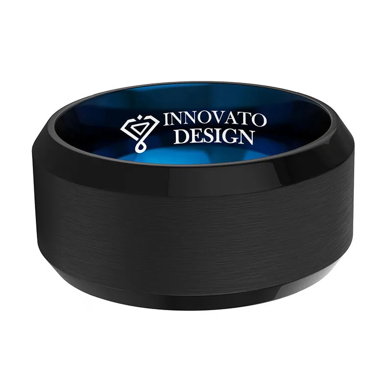 10mm Black and Blue Tungsten Ring with Brushed Finish Comfort Fit