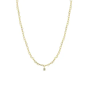 14k Dangling Diamond Bezel Heart Link Necklace