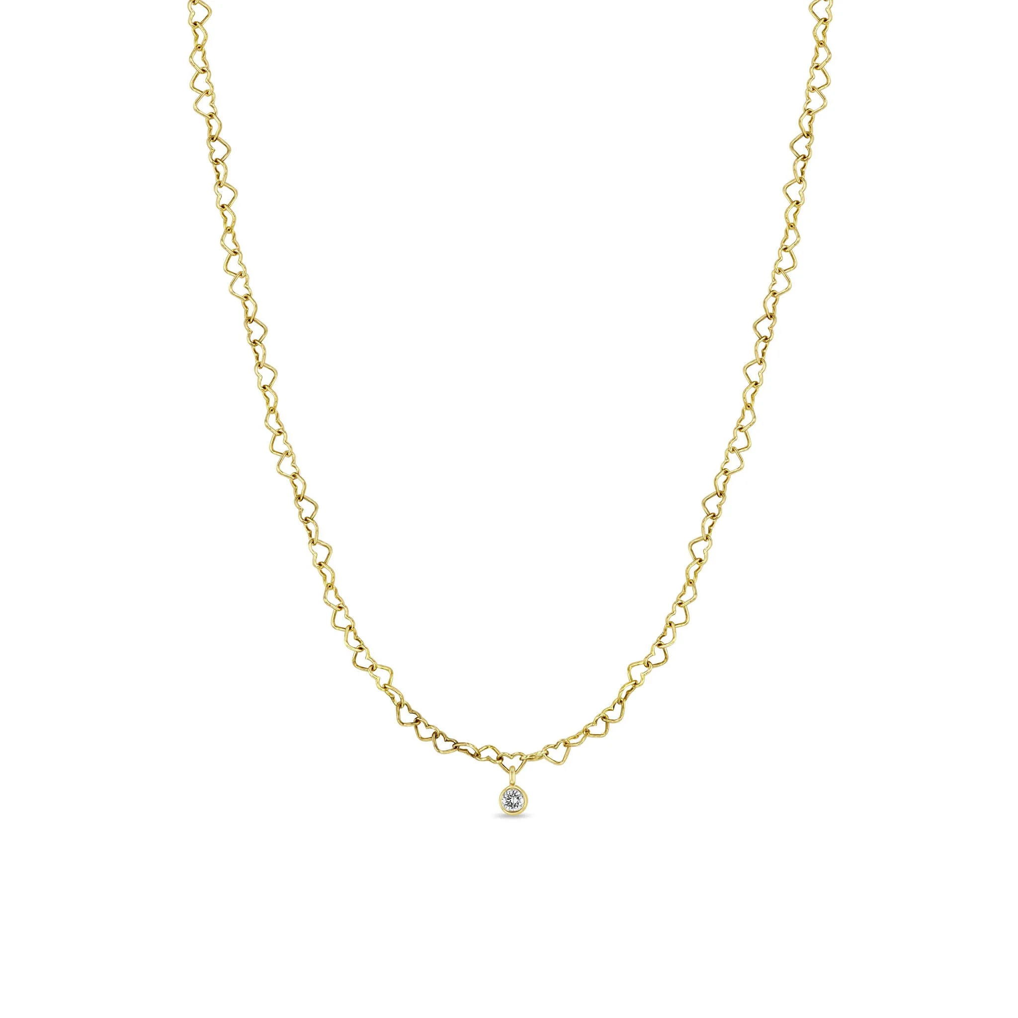 14k Dangling Diamond Bezel Heart Link Necklace