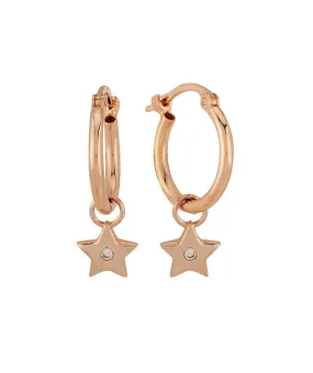 14K Rose Gold Dangling Star Diamond Hoops