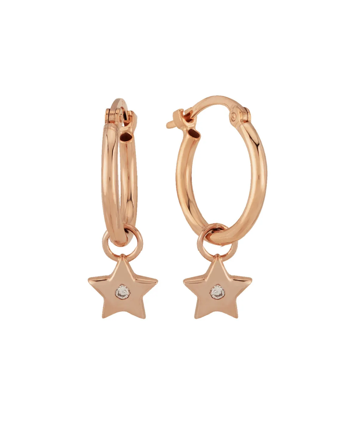 14K Rose Gold Dangling Star Diamond Hoops