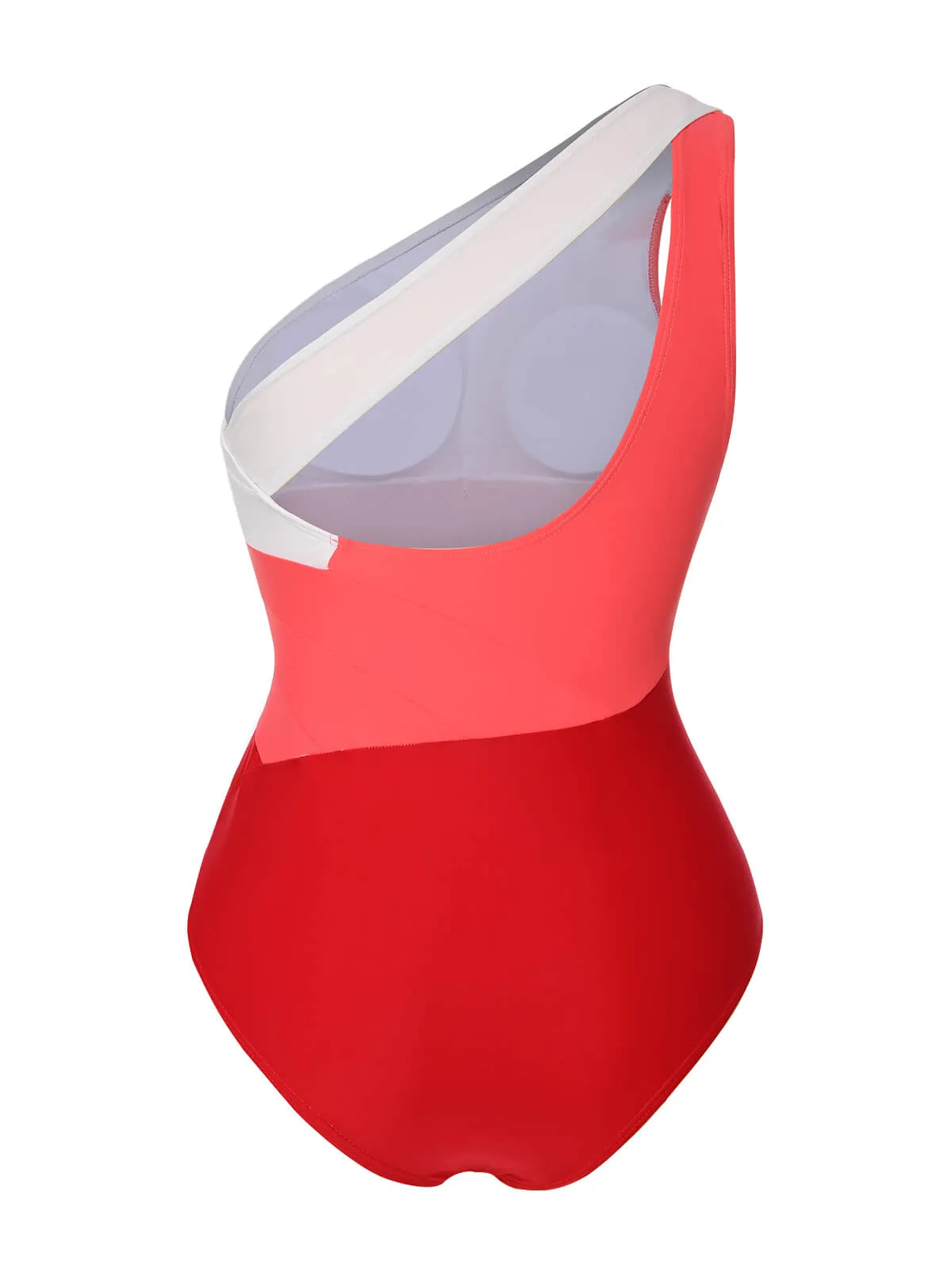 1940s Color Block One Shoulder One-Piece Swimsuit