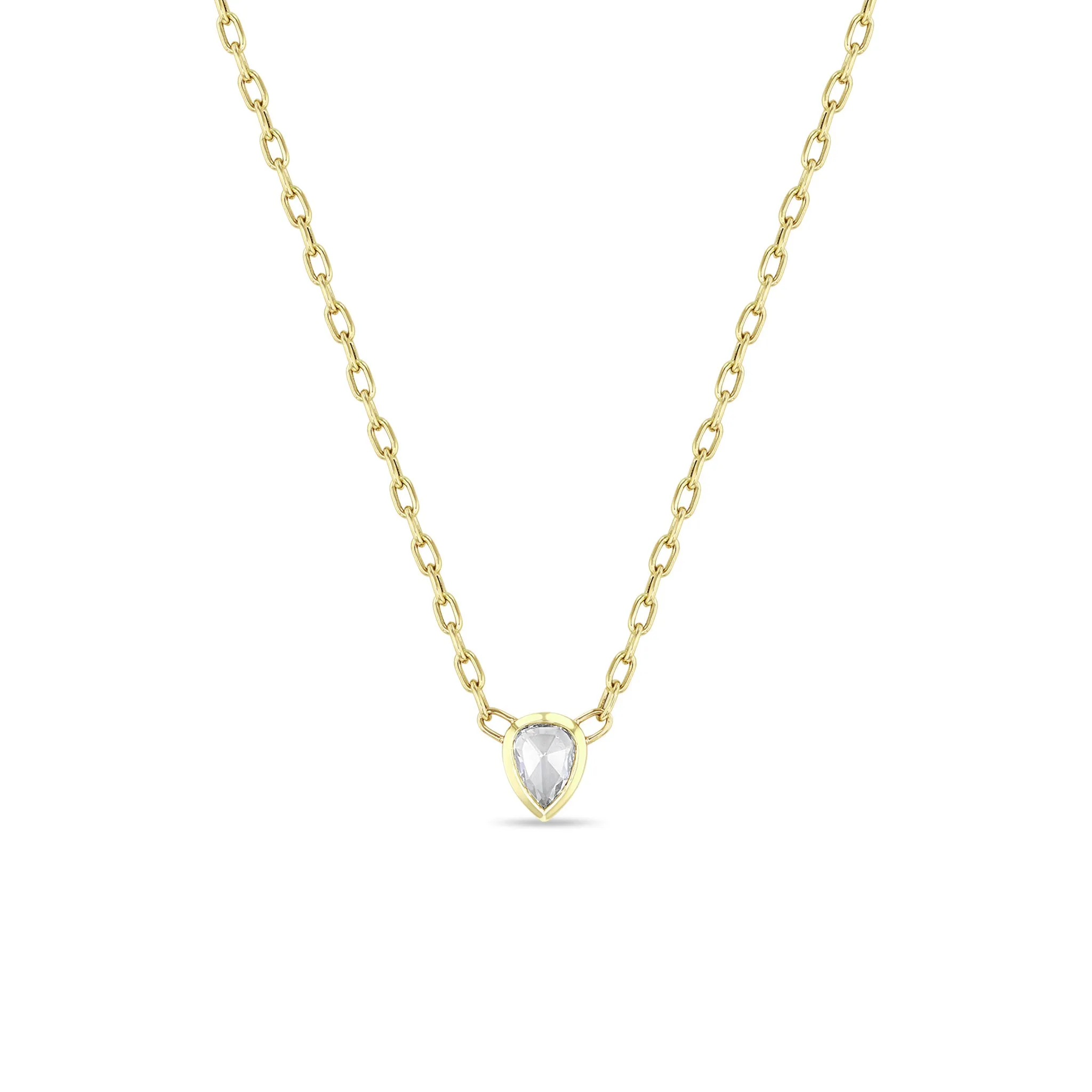 2.73 ctw Rose Cut Pear Diamond on Medium Square Oval Chain Necklace