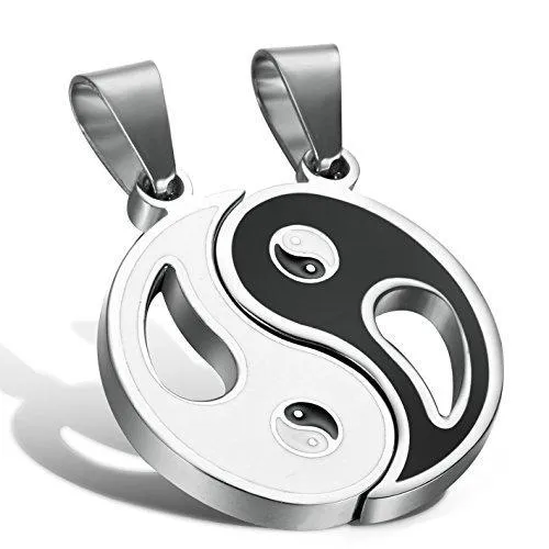 2pcs Stainless Steel Yin Yang Pendant Necklace for Men Women Puzzle Couples Necklace,22 inches