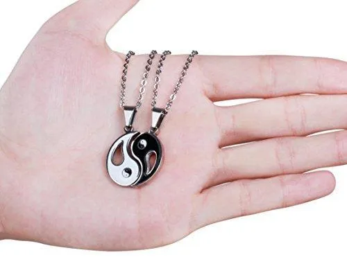 2pcs Stainless Steel Yin Yang Pendant Necklace for Men Women Puzzle Couples Necklace,22 inches