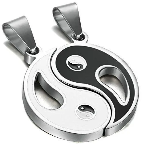 2pcs Stainless Steel Yin Yang Pendant Necklace for Men Women Puzzle Couples Necklace,22 inches