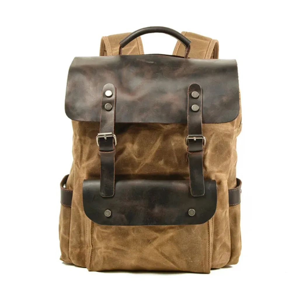 3 Colors Waxed Genuine Leather Backpack Large Capacity