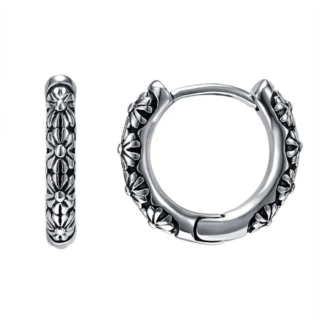 3 Pairs Gothic Ear Rounds 316L Stainless Steel Punk Hoop Earrings Set