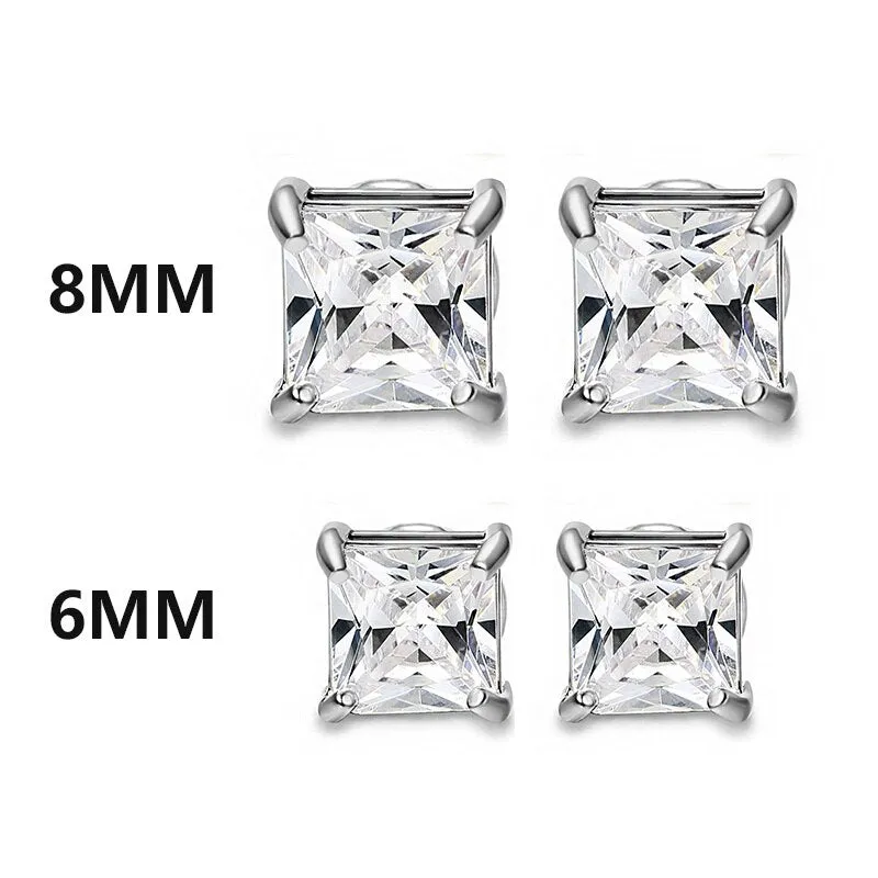 4 Pairs Stainless Steel Stud Earrings for Men Women Ear Non - Piercing Earrings Cubic Zirconia Inlaid