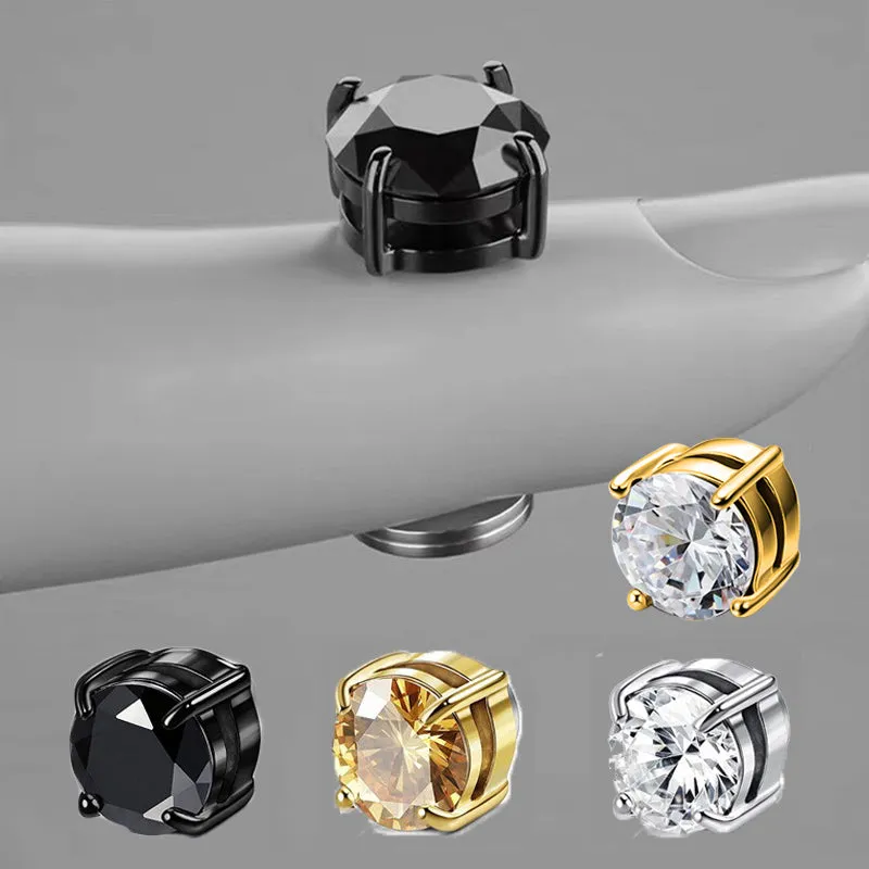 4 Pairs Stainless Steel Stud Earrings for Men Women Ear Non - Piercing Earrings Cubic Zirconia Inlaid