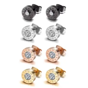 4 Pairs Zirconia Stainless Steel Fashion Stud Earrings