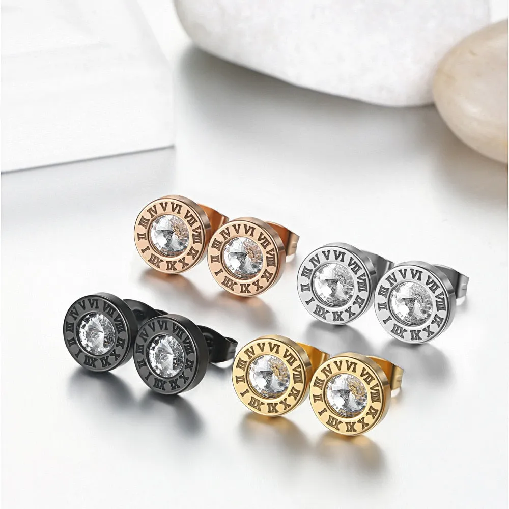 4 Pairs Zirconia Stainless Steel Fashion Stud Earrings