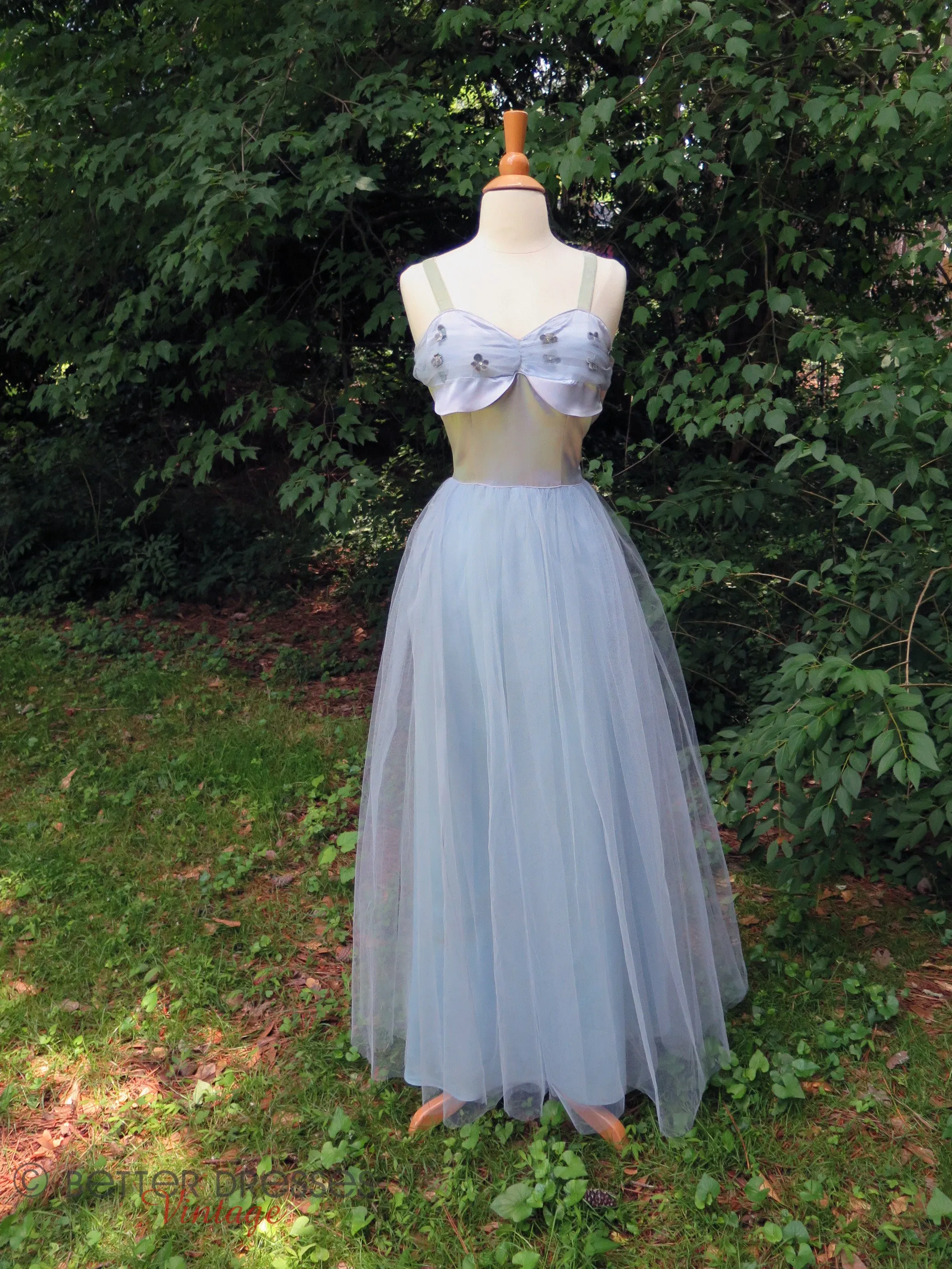 40s/50s Light Blue Satin Gown & Bolero - sm