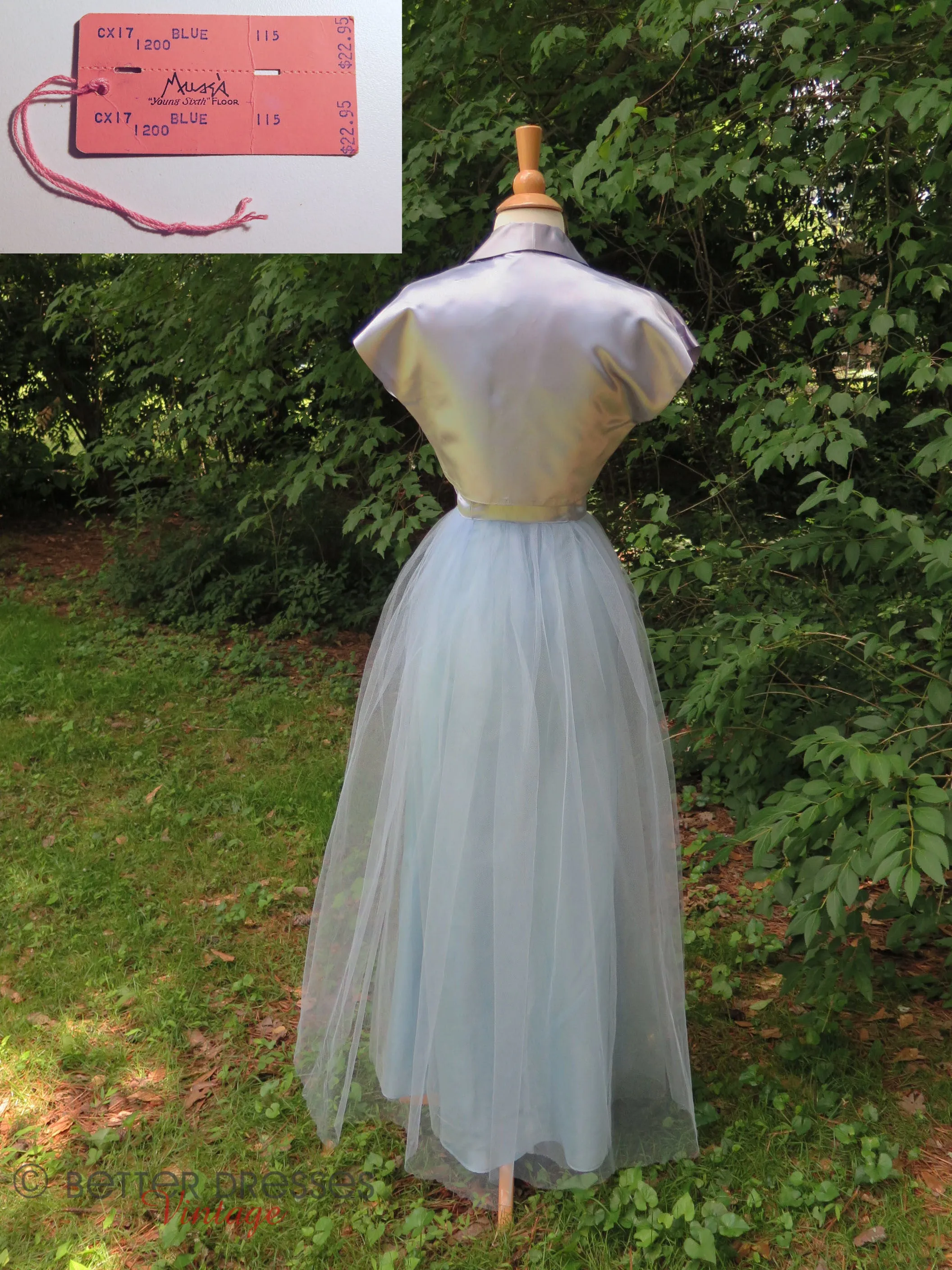 40s/50s Light Blue Satin Gown & Bolero - sm