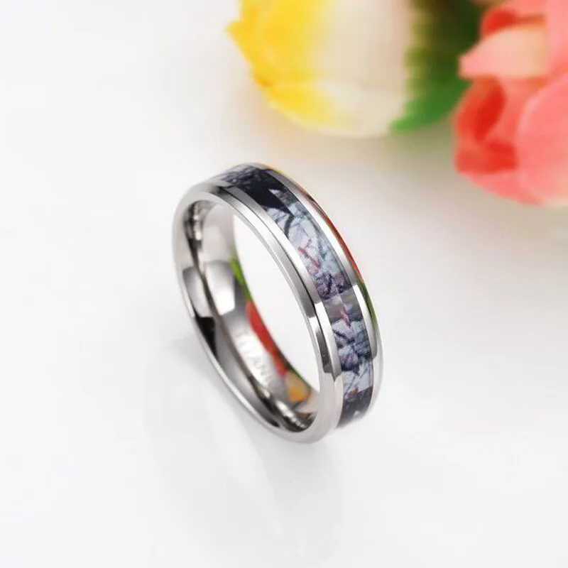 6mm Lightweight Winter Branch Camouflage Inlay Titanium Fashion Wedding Ring