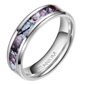 6mm Lightweight Winter Branch Camouflage Inlay Titanium Fashion Wedding Ring