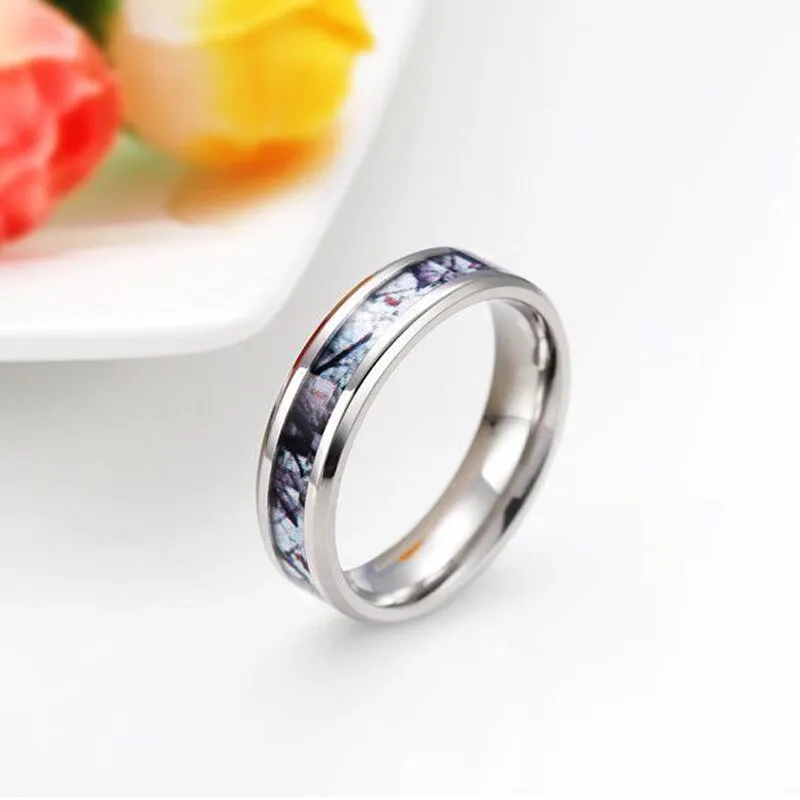 6mm Lightweight Winter Branch Camouflage Inlay Titanium Fashion Wedding Ring