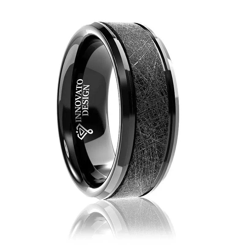 8mm Brushed Two Grooved Tungsten Carbide Wedding Ring