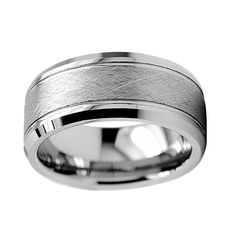 8mm Brushed Two Grooved Tungsten Carbide Wedding Ring