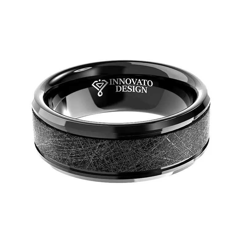 8mm Brushed Two Grooved Tungsten Carbide Wedding Ring