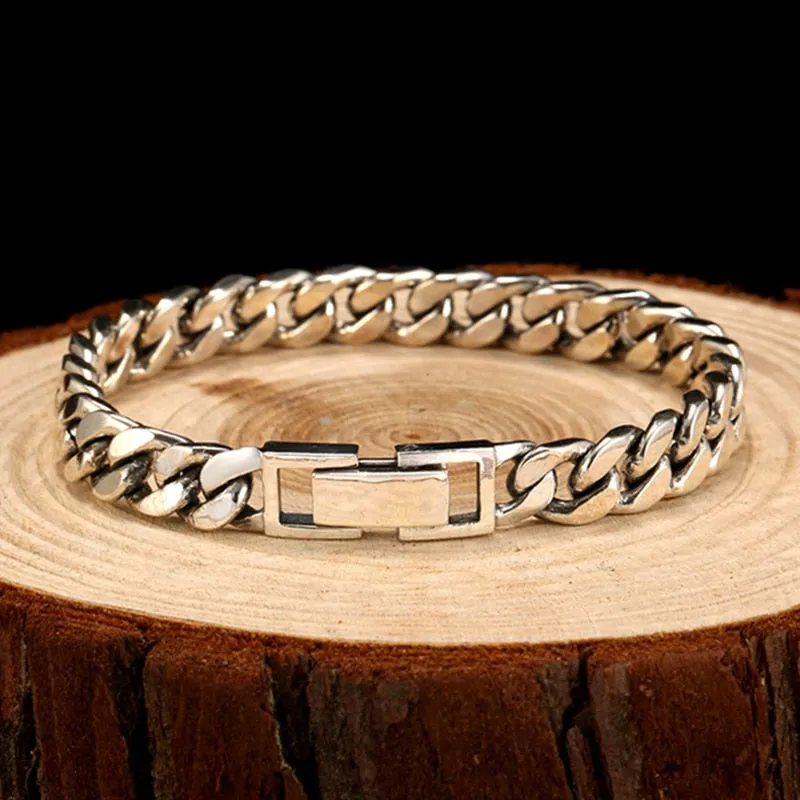 8mm Curb Heavy Link Chain 925 Sterling Silver Fashion Bracelet