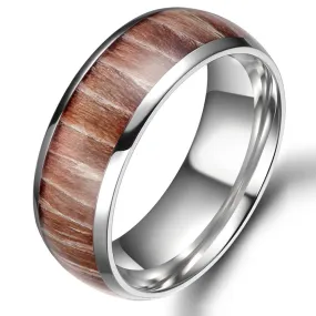 8mm Mahogany Wood Inlay Domed with Polished Edges Titanium Fashion Wedding Band