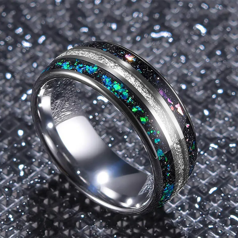 8mm Tungsten Carbide Ring Galaxy Wedding Meteorite Inlay Engagement Band Comfort Fit