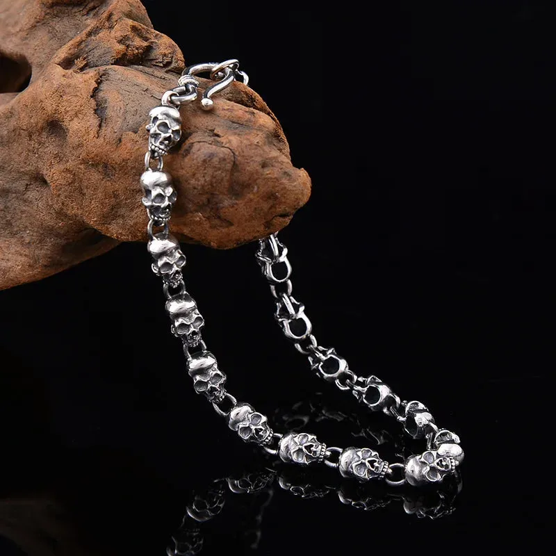 925 Sterling Silver Retro Skull Friendship Bangle Bracelet