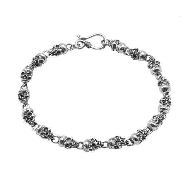 925 Sterling Silver Retro Skull Friendship Bangle Bracelet