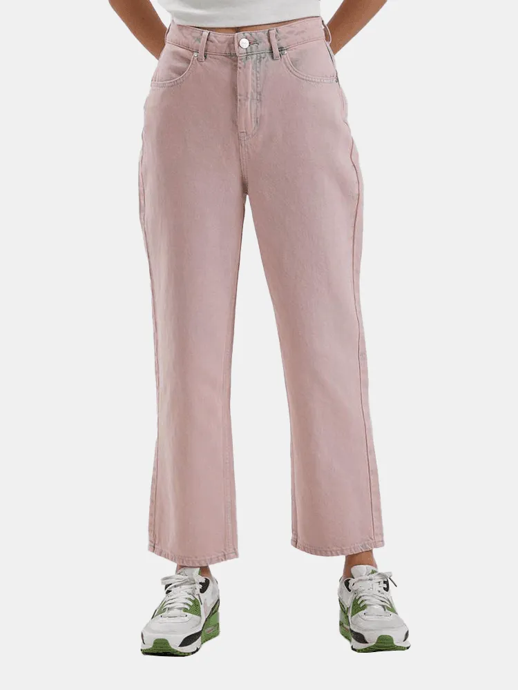 Afends Shelby Hemp Washed Denim Wide Leg Jeans - Vintage Pink