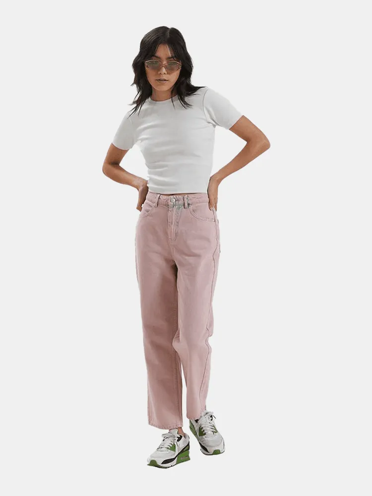 Afends Shelby Hemp Washed Denim Wide Leg Jeans - Vintage Pink