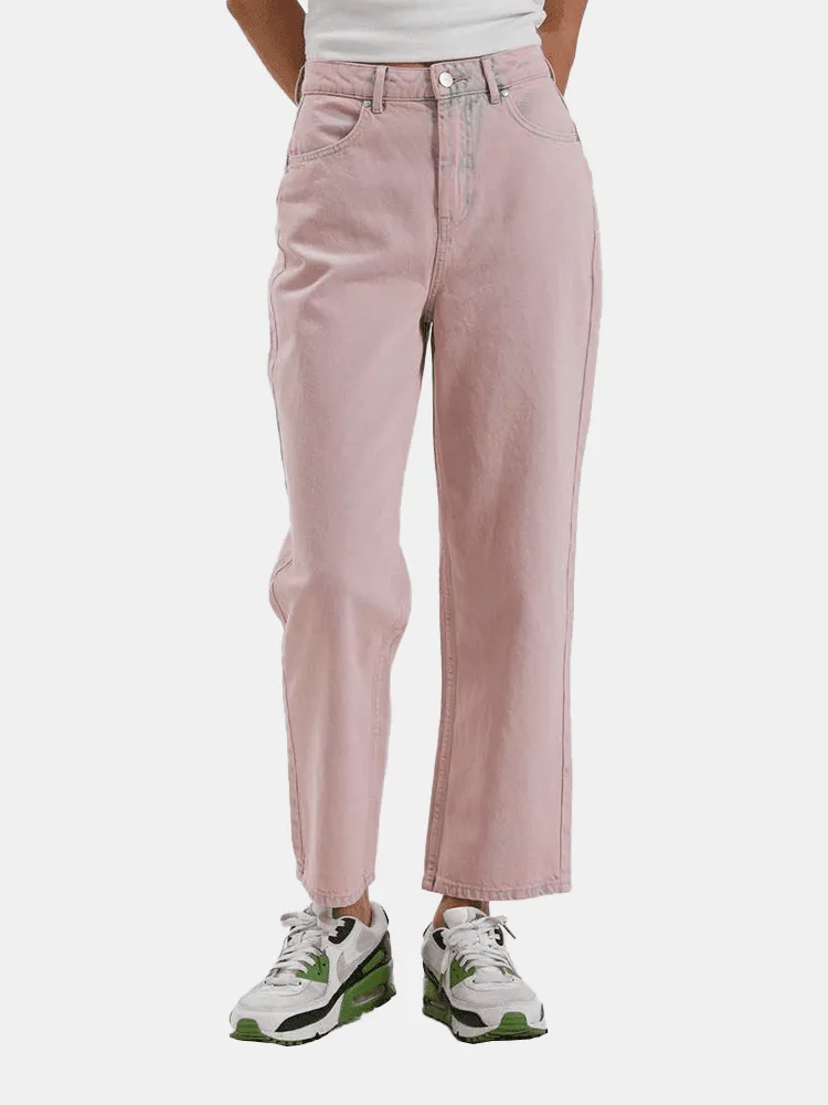 Afends Shelby Hemp Washed Denim Wide Leg Jeans - Vintage Pink