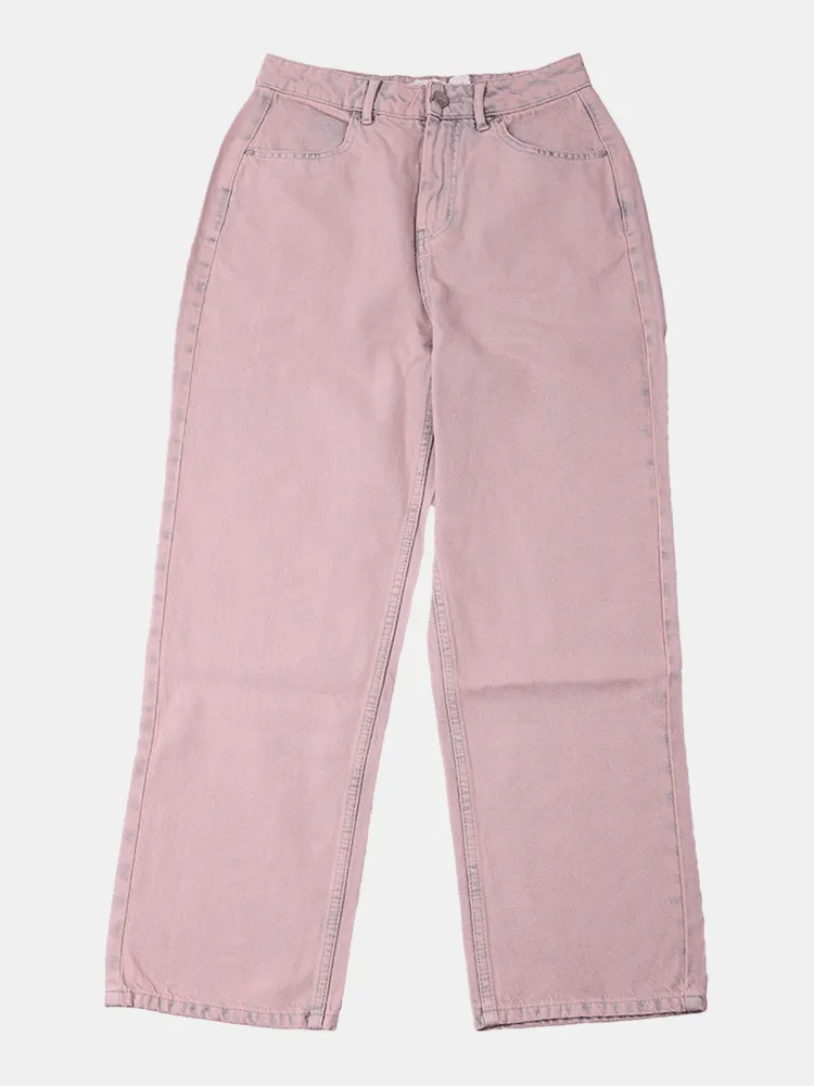 Afends Shelby Hemp Washed Denim Wide Leg Jeans - Vintage Pink