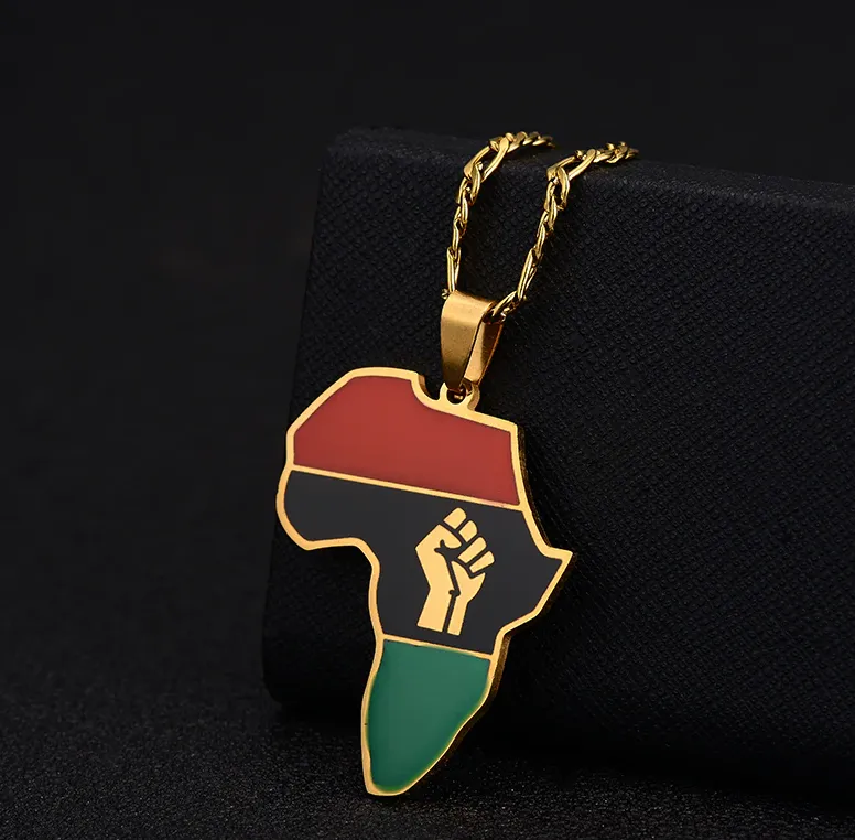 African Colored Map Pendant First Symbol Cuban Chain Necklace