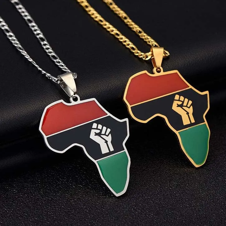 African Colored Map Pendant First Symbol Cuban Chain Necklace