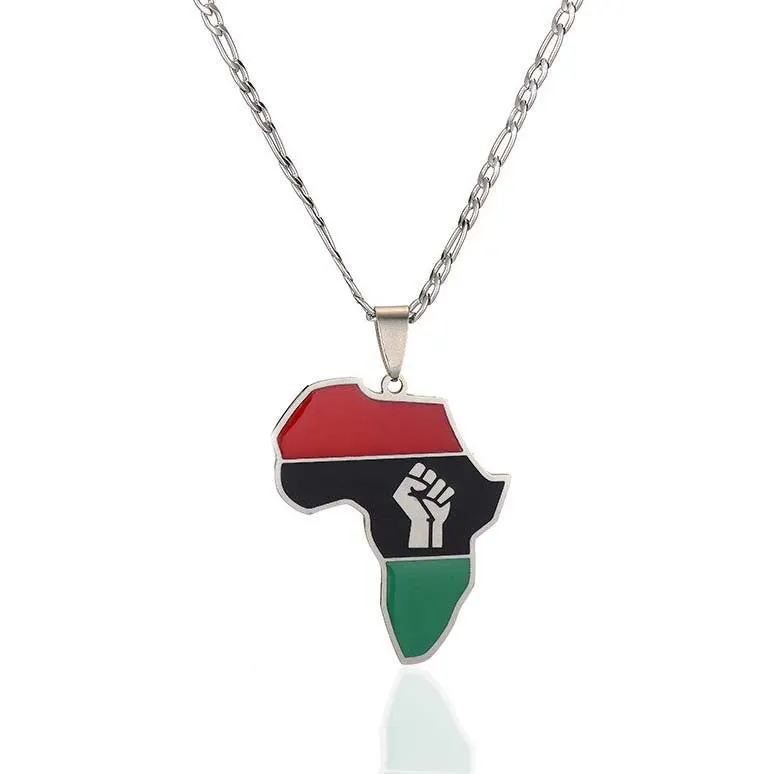 African Colored Map Pendant First Symbol Cuban Chain Necklace