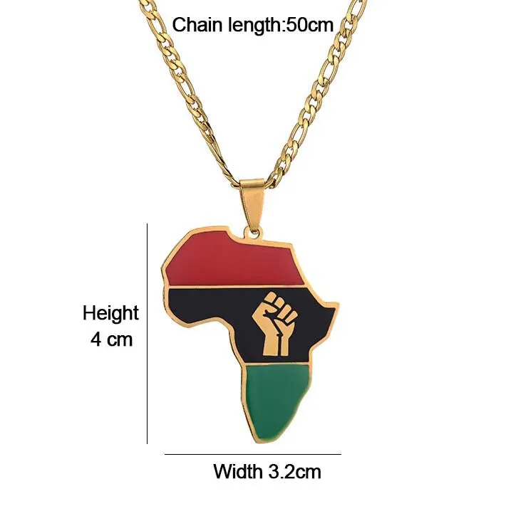 African Colored Map Pendant First Symbol Cuban Chain Necklace