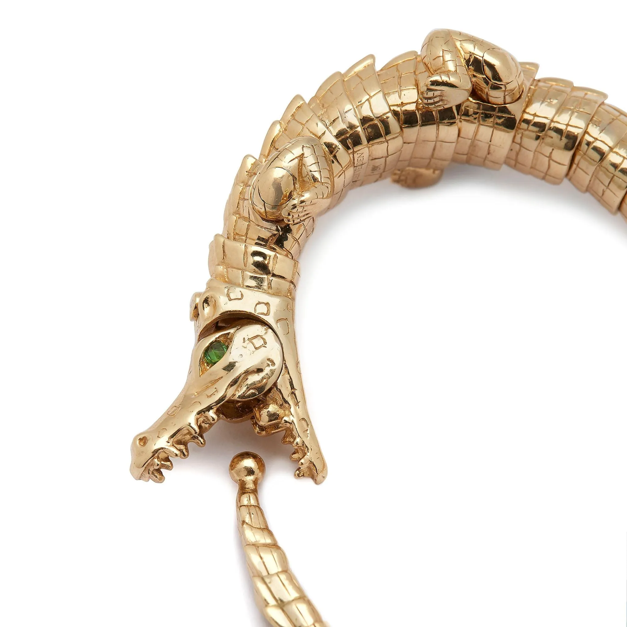 Alligator Wrap 18K Gold Bracelet w. Tsavorite