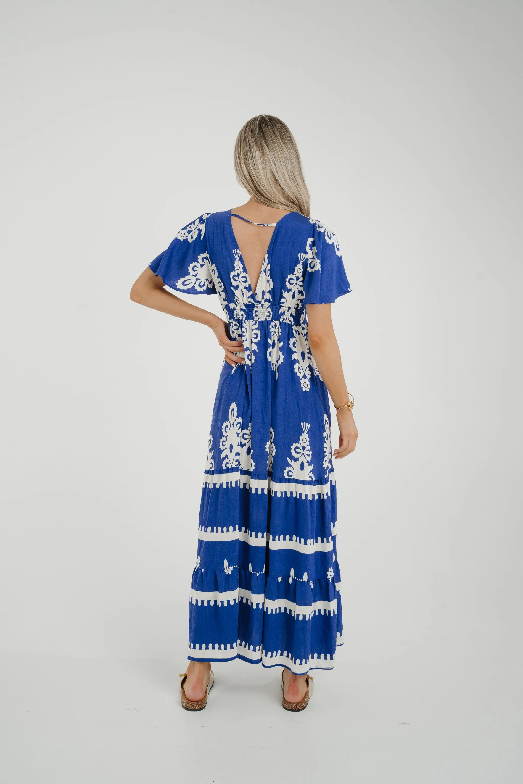 Ally Printed Dress In Royal Blue