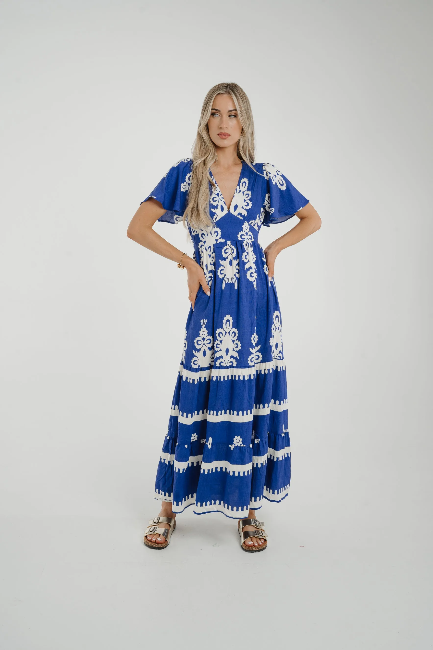 Ally Printed Dress In Royal Blue