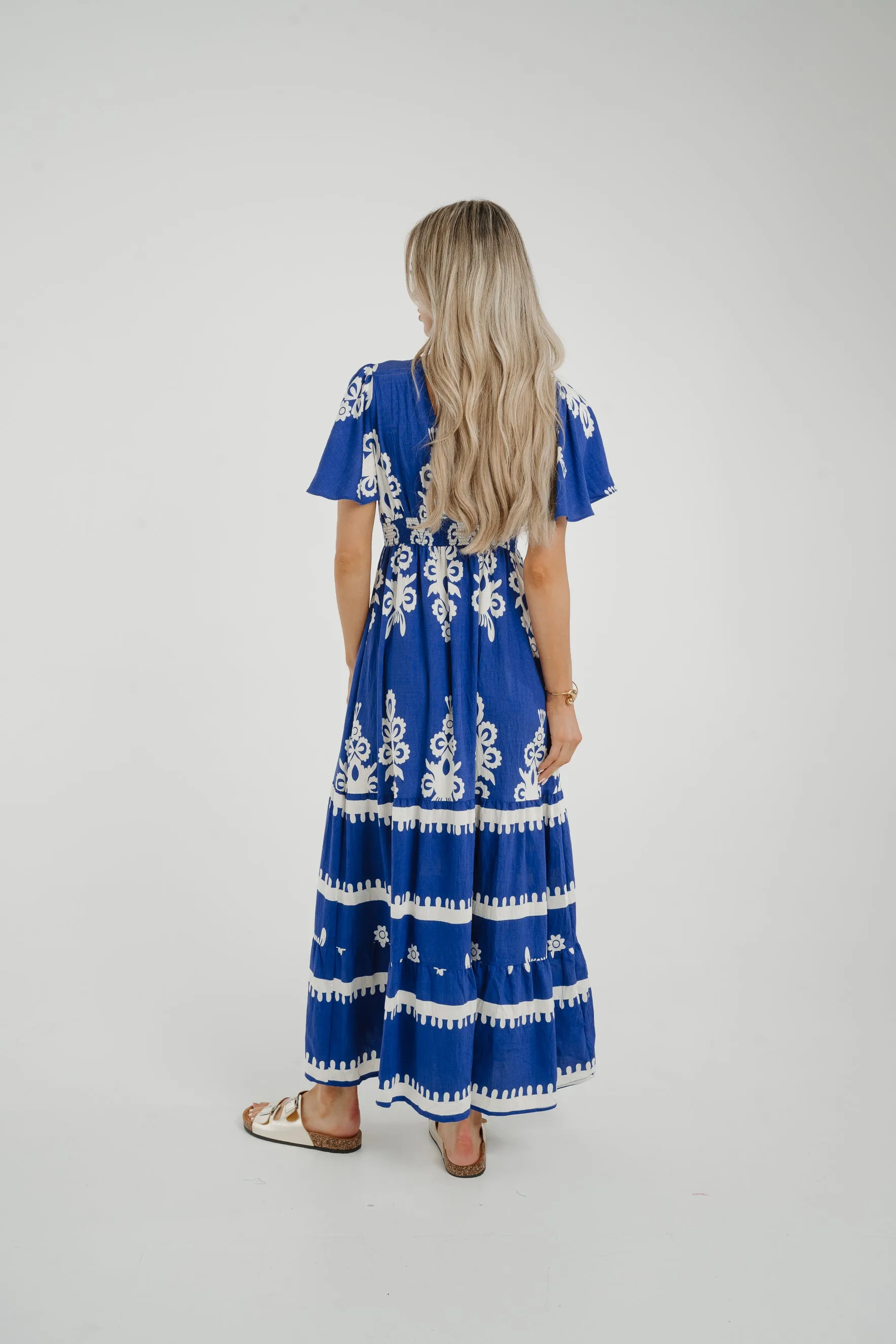 Ally Printed Dress In Royal Blue