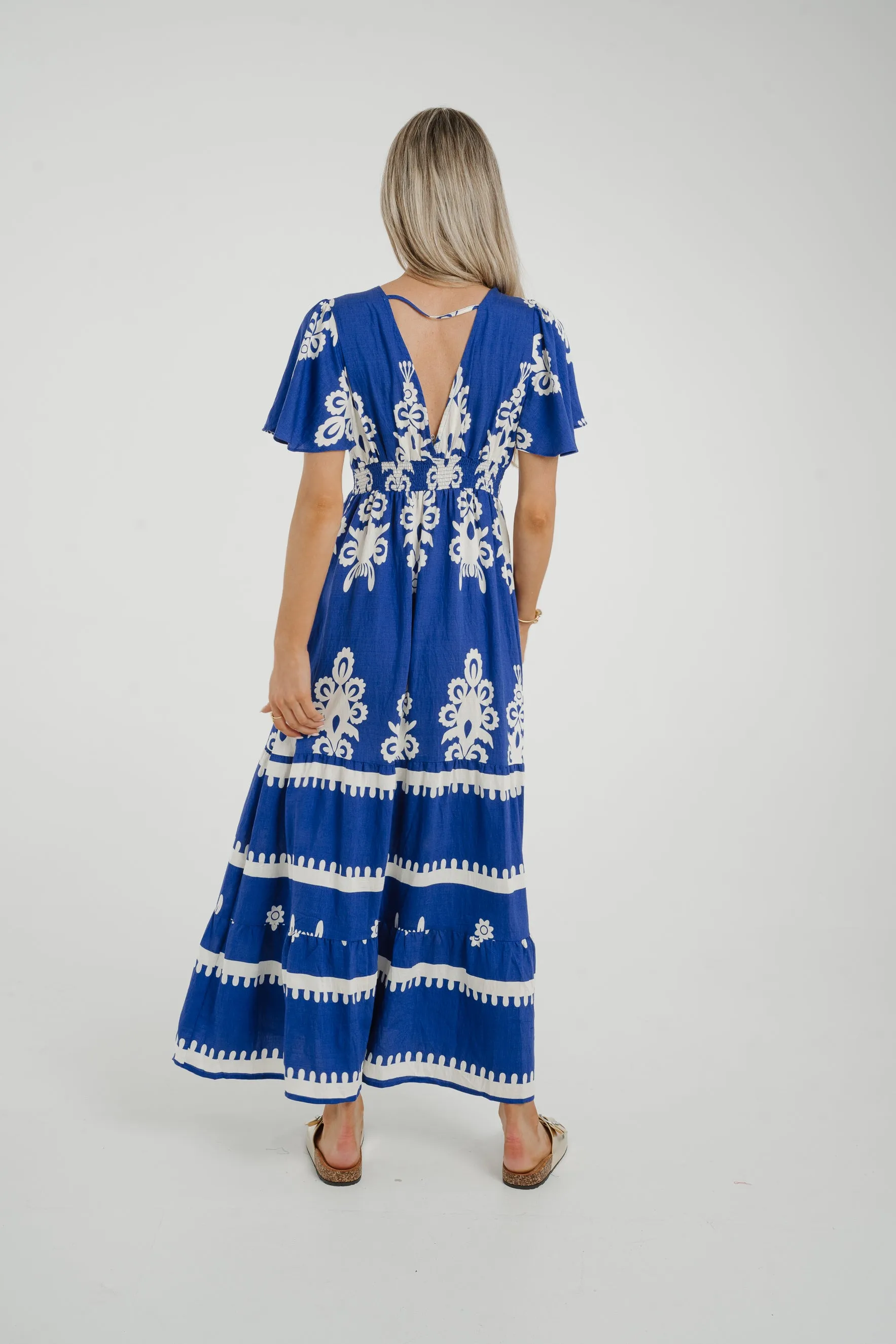 Ally Printed Dress In Royal Blue