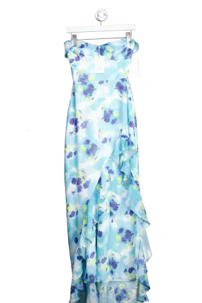 Amanda Uprichard Blue Asymmetric Ruffle Floral Midaxi Dress UK XS