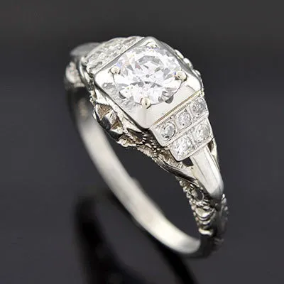 Art Deco 18kt Gold Diamond Engagement Ring .67ct