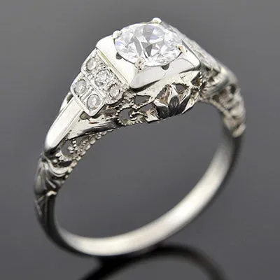 Art Deco 18kt Gold Diamond Engagement Ring .67ct